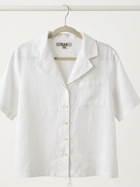 Flax White Linen Button-Up Top in light blue
